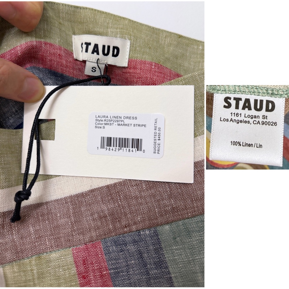 NWT Staud Laura Linen Maxi Dress Market Stripe Colorful Rainbow Sundress S - Picture 3 of 11